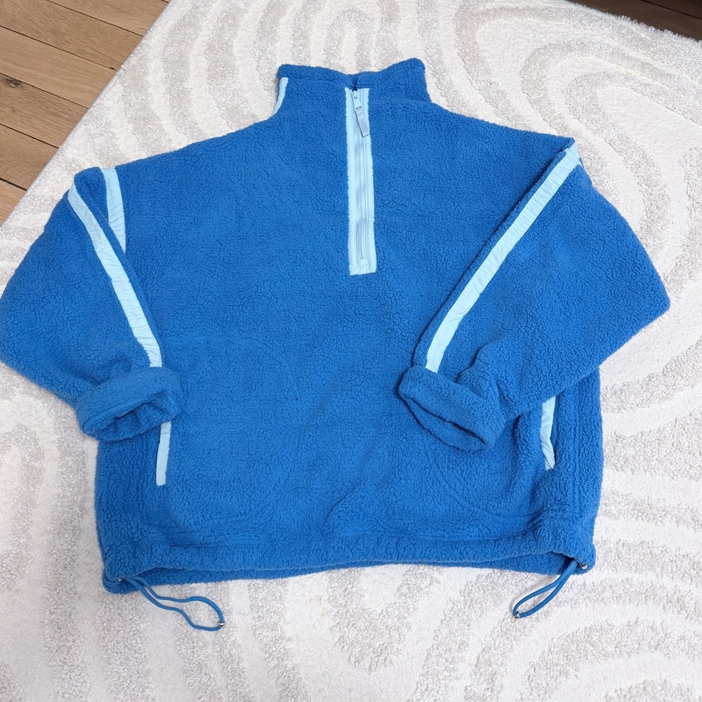 Amazon Blue Sherpa Fleece Pullover Hoodie with Light Blue Accents